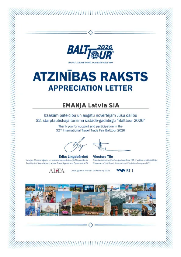 Pateicības raksts par dalību starptautiskajā tūrisma izstādē Balttour 2026